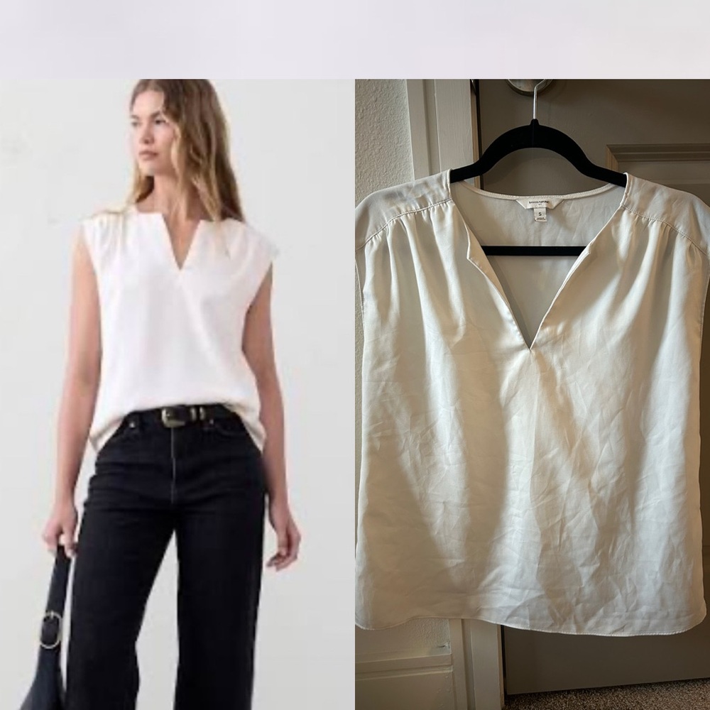 NEW (S) Banana Republic Dolman Sleeve Blouse V Neck Shirt White Snow Day